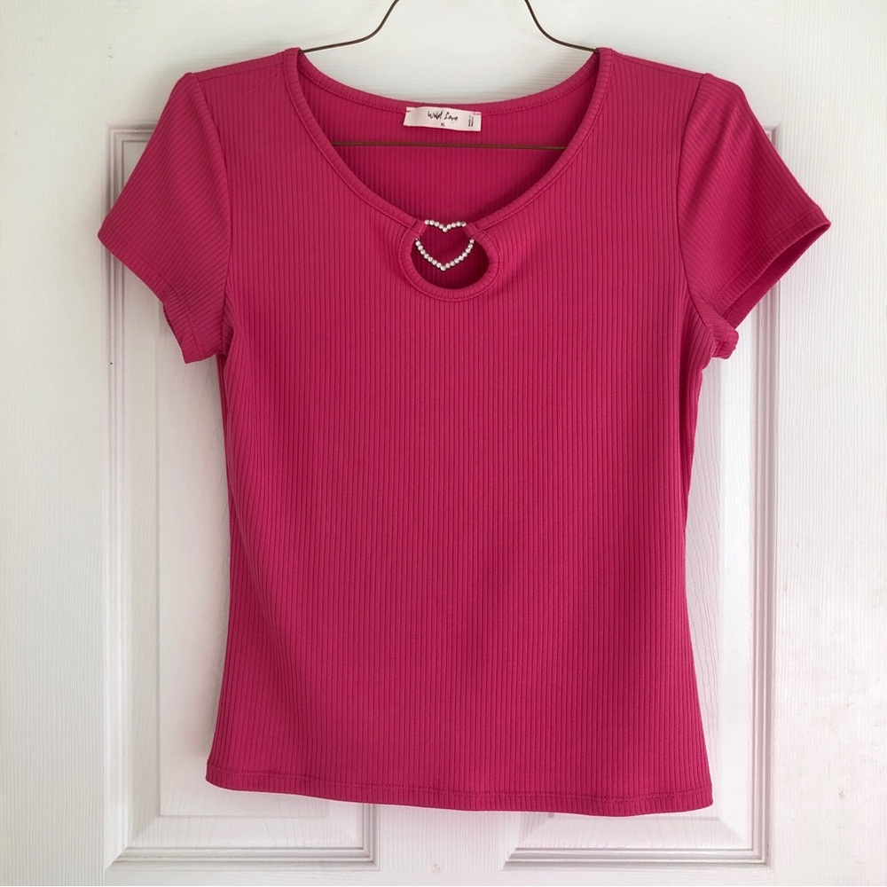 Wild Love studded heart ring hot pink top size XL